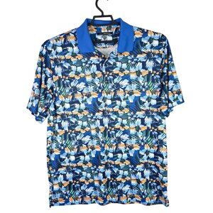 Mens Greg Norman Play Dry Blue Orange Floral Polo Shirt Short Sleeve Size XL